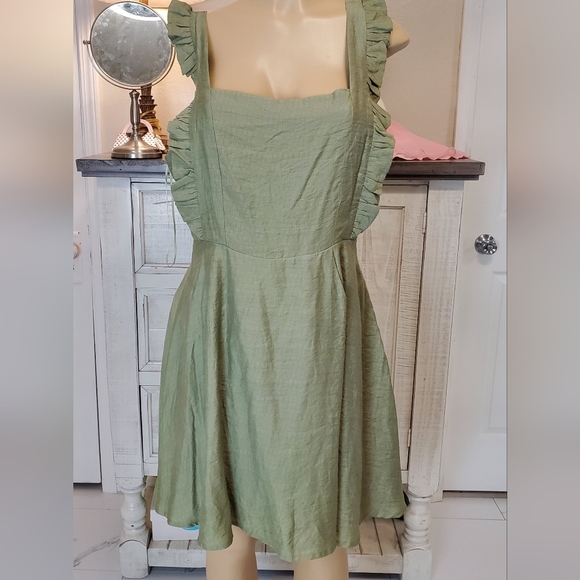Elegant Olive Ruffle Dress - Picture 1 of 5